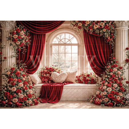 Fabric Photography Background Valentine's Day with Flowers / Backdrop 8301