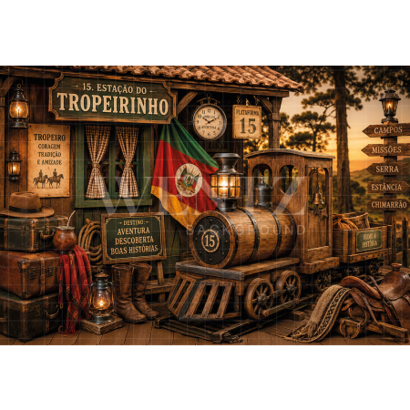 Fabric Photography Background Farm Train Station / Backdrop 8646