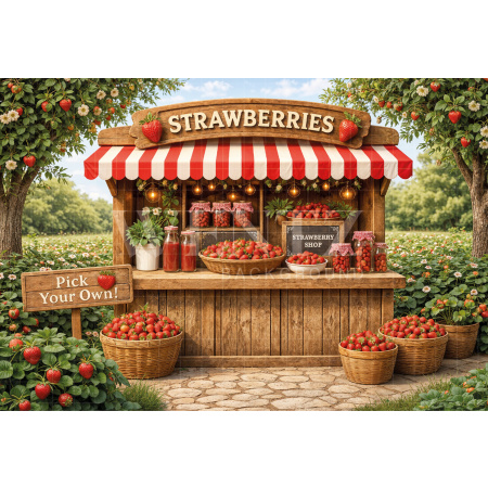 Fabric Photography Background Children's Strawberries Stand / Backdrop 8329