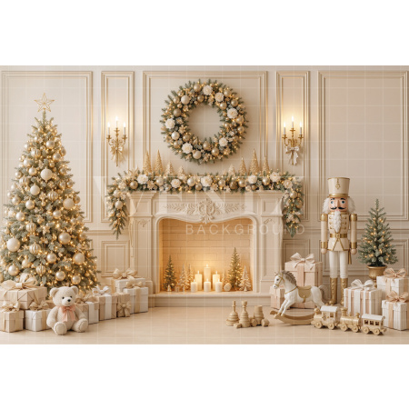 Fabric Photography Background Christmas Fireplace / Backdrop 8881