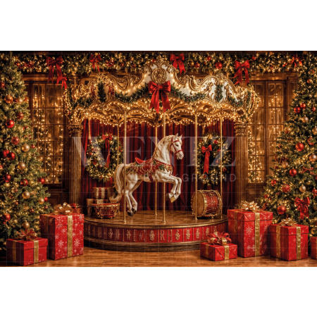 Fabric Photography Background Christmas Carousel / Backdrop 8509