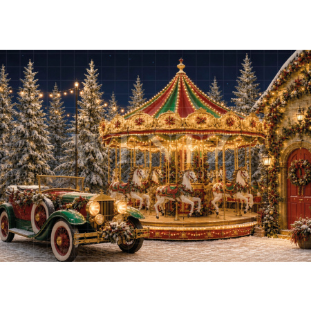Fabric Photography Background Christmas Carousel / Backdrop 8843