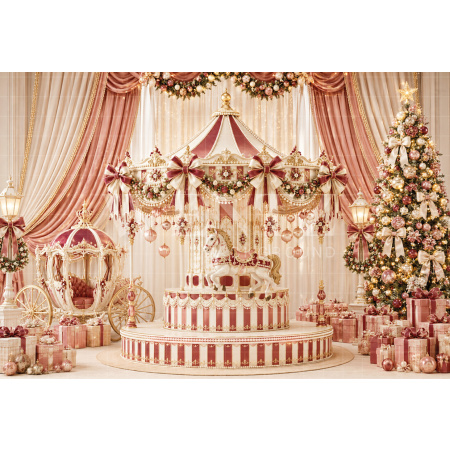 Fabric Photography Background Christmas Carousel / Backdrop 8869