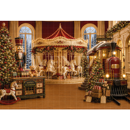 Fabric Photography Background Christmas Carousel / Backdrop 8882
