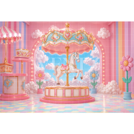 Fabric Photography Background Carousel Children's Day / Backdrop 8603