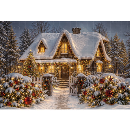Fabric Photography Background Christmas House / Backdrop 8524