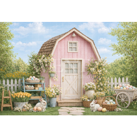 Fabric Photography Background Easter Rabbit House / Backdrop 8057