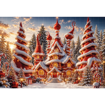 Fabric Photography Background Santa Claus Christmas House / Backdrop 8520