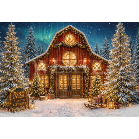 Fabric Photography Background Christmas Barn / Backdrop 8477