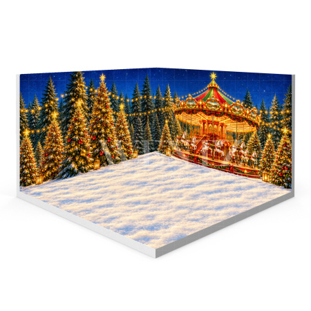 Fabric Photography Background Christmas Carousel Set 3D / WTZ211
