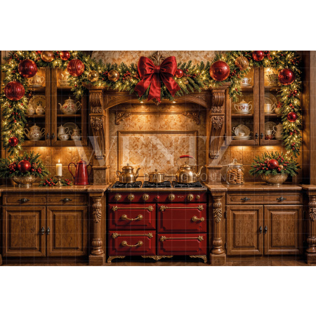 Fabric Photography Background Christmas Kitchen / Backdrop 8473