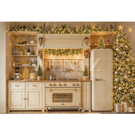 Fabric Photography Background Christmas Kitchen / Backdrop 8543