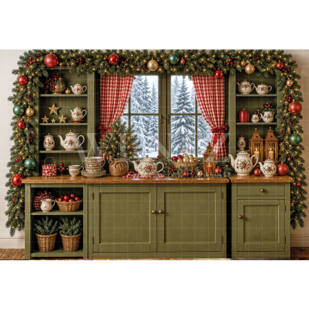 Fabric Photography Background Christmas Kitchen / Backdrop 8552