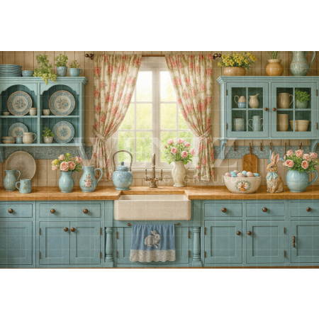 Fabric Photography Background Easter Kitchen / Backdrop 8072