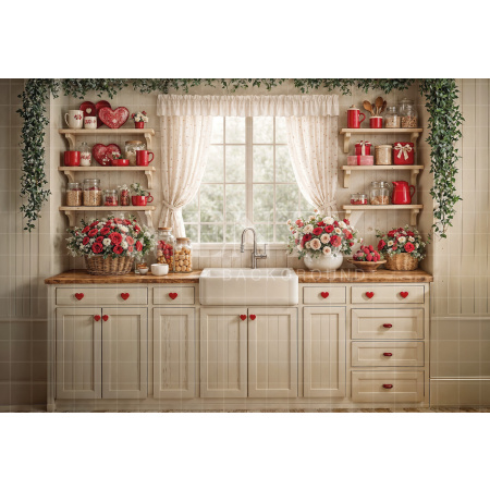 Fabric Photography Background Valentine's Day Kitchen / Backdrop 8310