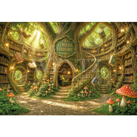 Fabric Photographic Background Enchanted Library Children's Day / Backdrop 8621