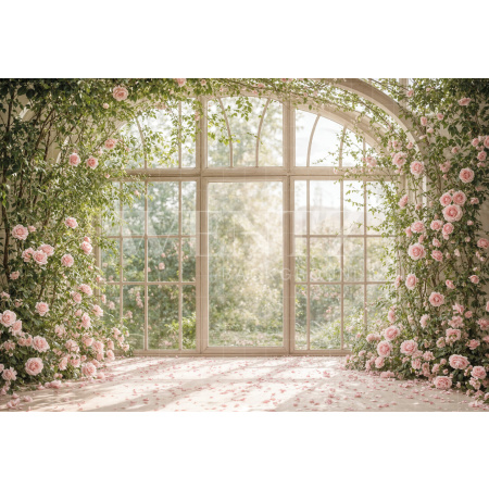Fabric Photography Background Mother's Day Window with Flowers / Backdrop 8116