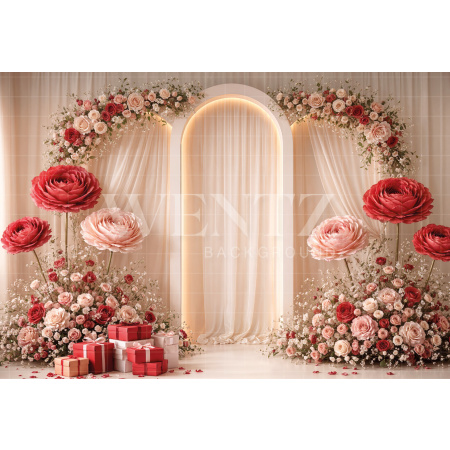 Fabric Photography Background Valentine's Day with Flowers / Backdrop 8300