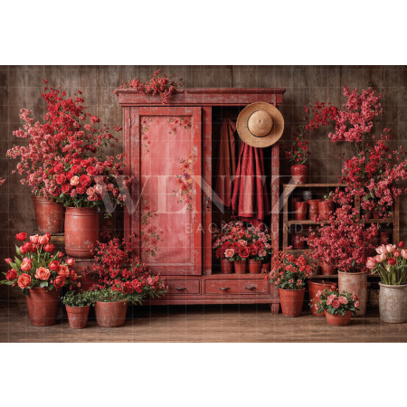 Fabric Photography Background Valentine's Day with Flowers / Backdrop 8302