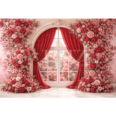 Fabric Photography Background Valentine's Day with Flowers / Backdrop 8304