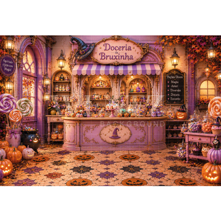 Fabric Photography Background Halloween Sweet Shop / Backdrop 8899
