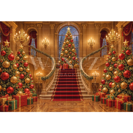 Fabric Photography Background Christmas Staircase / Backdrop 8451
