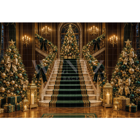 Fabric Photography Background Christmas Staircase / Backdrop 8455