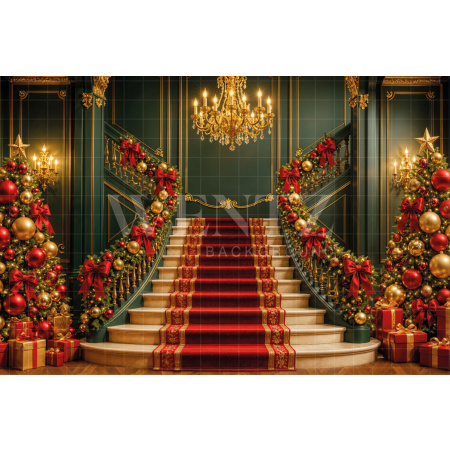 Fabric Photography Background Christmas Staircase / Backdrop 8452