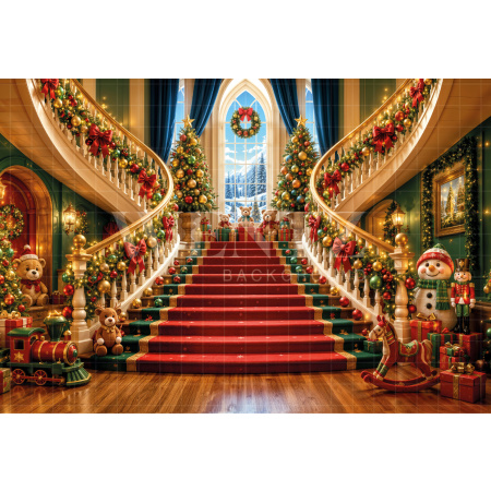 Fabric Photography Background Christmas Staircase / Backdrop 8500