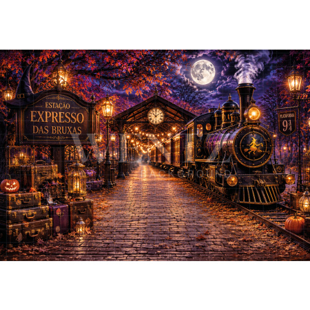 Fabric Photography Background Halloween Witches' Express / Backdrop 8898
