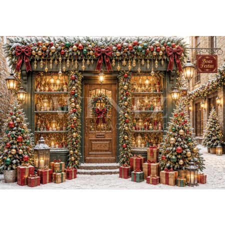 Fabric Photography Background Christmas Facade / Backdrop 8521