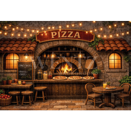 Fabric Photography Background Children's Pizzeria / Backdrop 8324