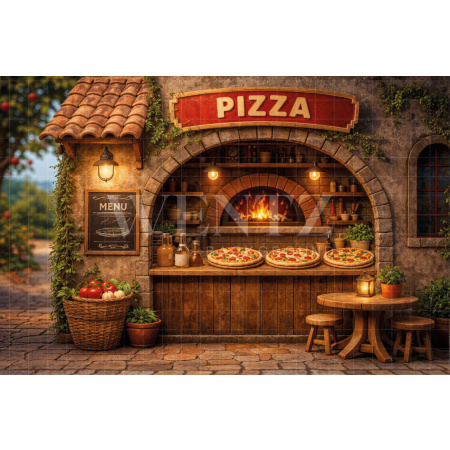 Fabric Photography Background Children's Pizzeria / Backdrop 8332