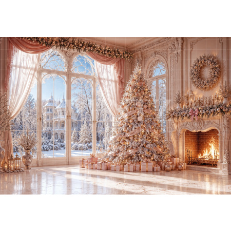 Fabric Photography Background Christmas Fireplace / Backdrop 8482