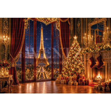 Fabric Photography Background Christmas Fireplace / Backdrop 8496