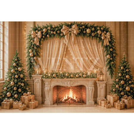 Fabric Photography Background Christmas Fireplace / Backdrop 8518