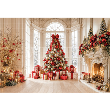 Fabric Photography Background Christmas Fireplace / Backdrop 8532
