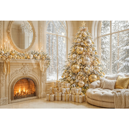 Fabric Photography Background Christmas Fireplace / Backdrop 8533