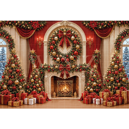 Fabric Photography Background Christmas Fireplace / Backdrop 8534