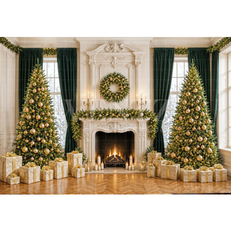 Fabric Photography Background Christmas Fireplace / Backdrop 8541