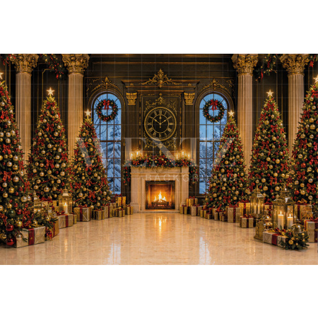 Fabric Photography Background Christmas Fireplace / Backdrop 8842