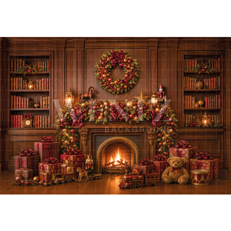 Fabric Photography Background Christmas Fireplace / Backdrop 8865
