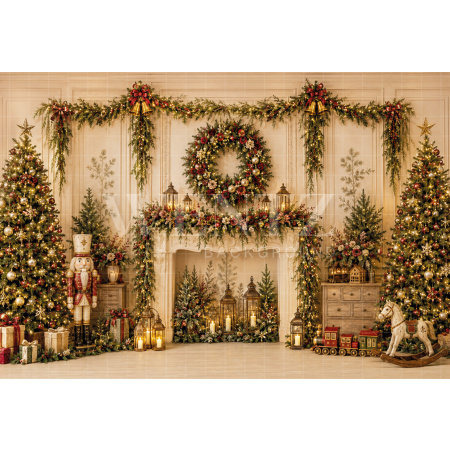 Fabric Photography Background Christmas Fireplace / Backdrop 8868