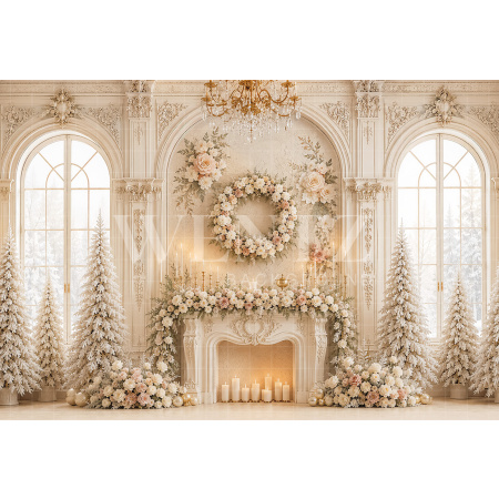 Fabric Photography Background Christmas Fireplace / Backdrop 8870