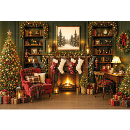 Fabric Photography Background Christmas Fireplace / Backdrop 8885
