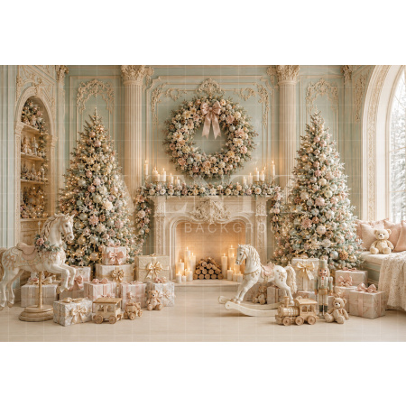 Fabric Photography Background Christmas Fireplace / Backdrop 8891