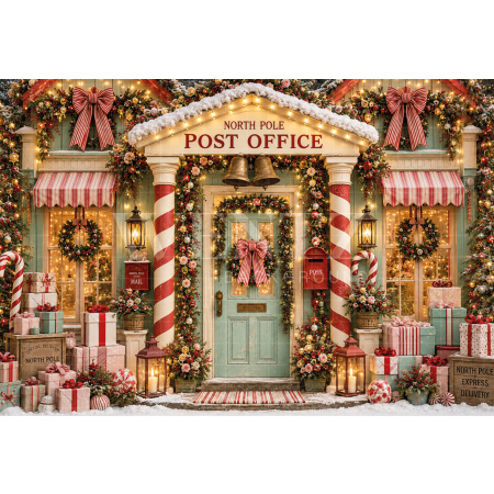 Fabric Photography Background Christmas North Pole Post Office / Backdrop 8839