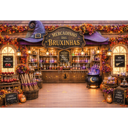 Fabric Photography Background Halloween Witches' Market / Backdrop 8909