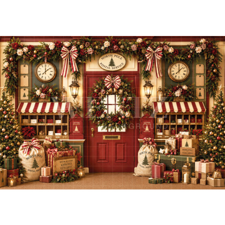 Fabric Photography Background Christmas North Pole Post Office / Backdrop 8866