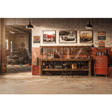 Fabric Photography Background Father's Day Car Repair Shop / Backdrop 8373